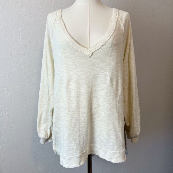 Anthropologie Pilcro Sweater Womens Medium Cream Plaid Back Oversized Tunic Boho - Picture 1 of 13